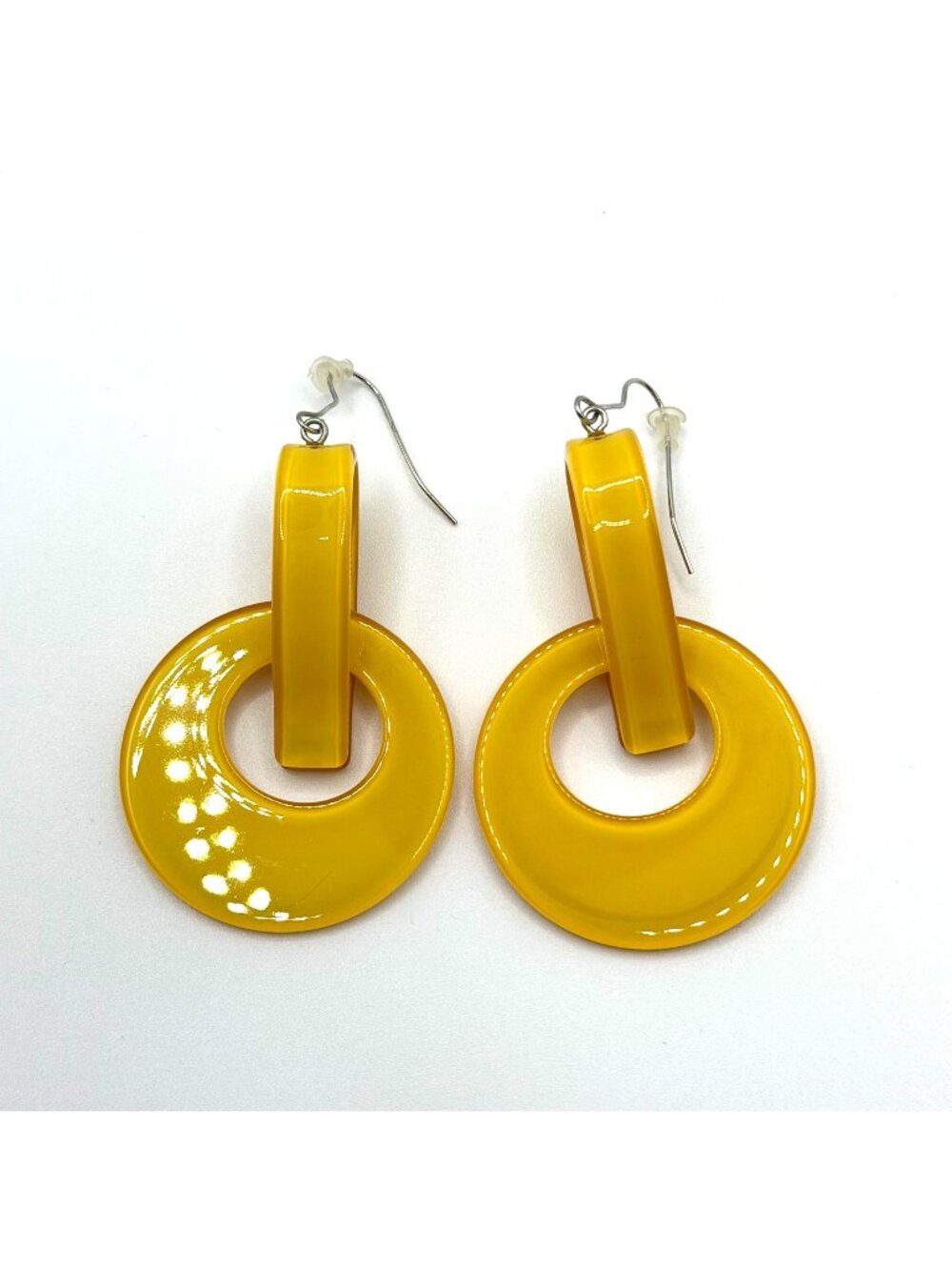 Yellow Acrylic Disc Drop Earrings Lightweight & Chic Design